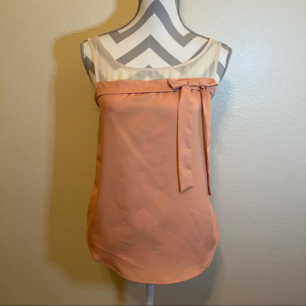 LC Lauren Conrad Peach & Sheer Cream Colorblock Bow Blouse XS - Picture 3 of 13